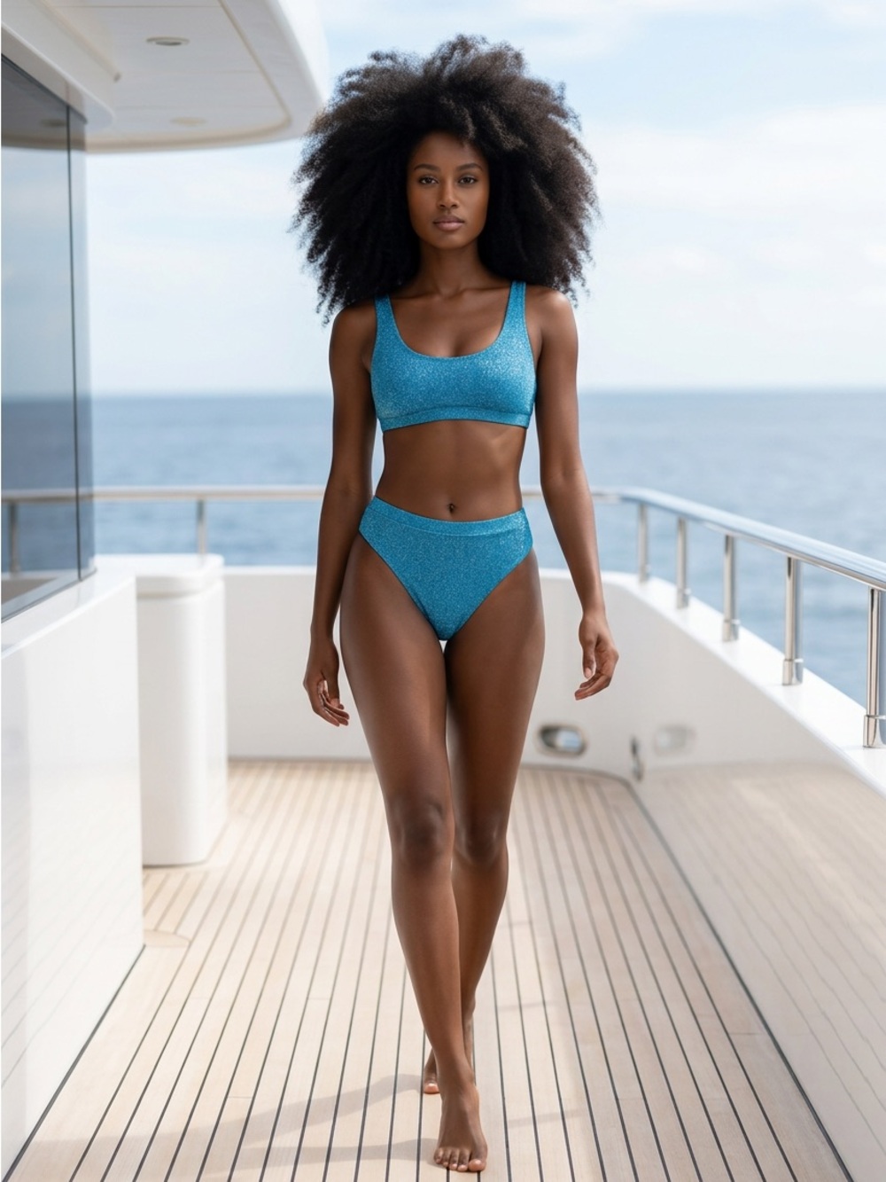 Glitter High-Cut Bikini Bottom in Turquoise Blue